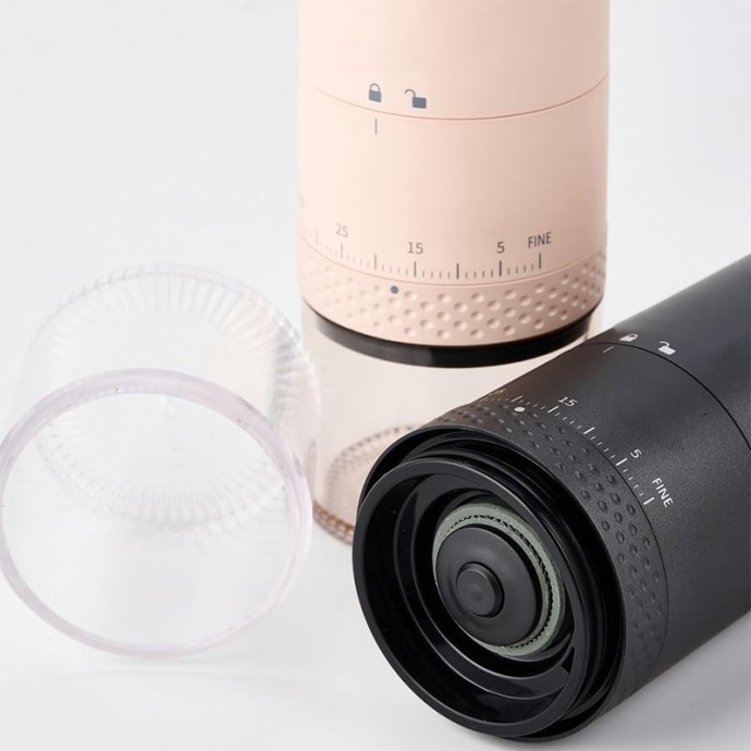 Off-white portable electric coffee grinder