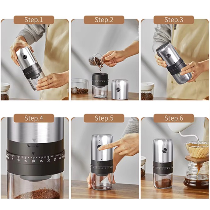 USB Rechargeable Flat Wheel Adjustable Coffee Grinder