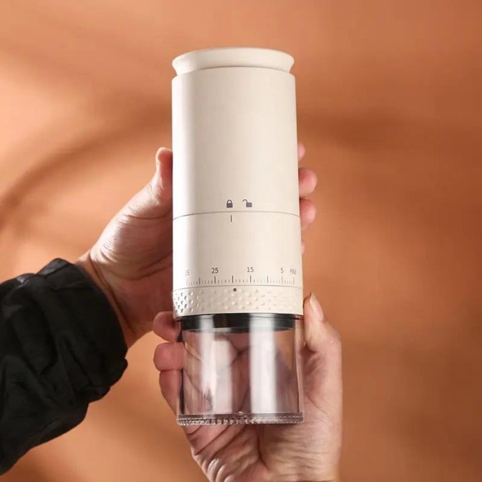 Modern cylindrical USB rechargeable coffee grinder