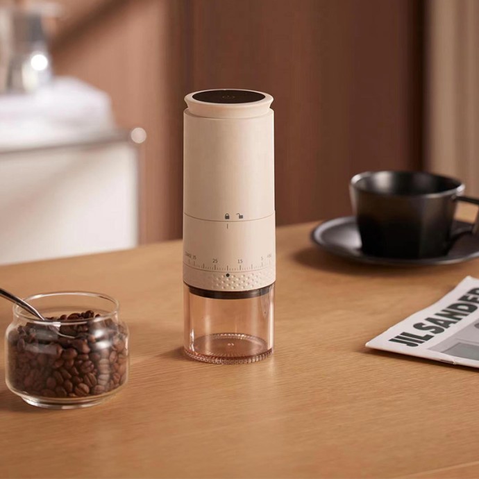 Modern cylindrical USB rechargeable coffee grinder