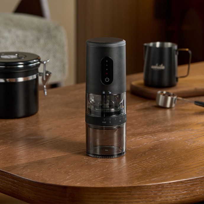 Touch-controlled portable conical coffee grinder