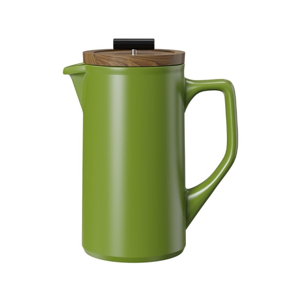 Walnut Lid Ceramic French Press Coffee Maker
