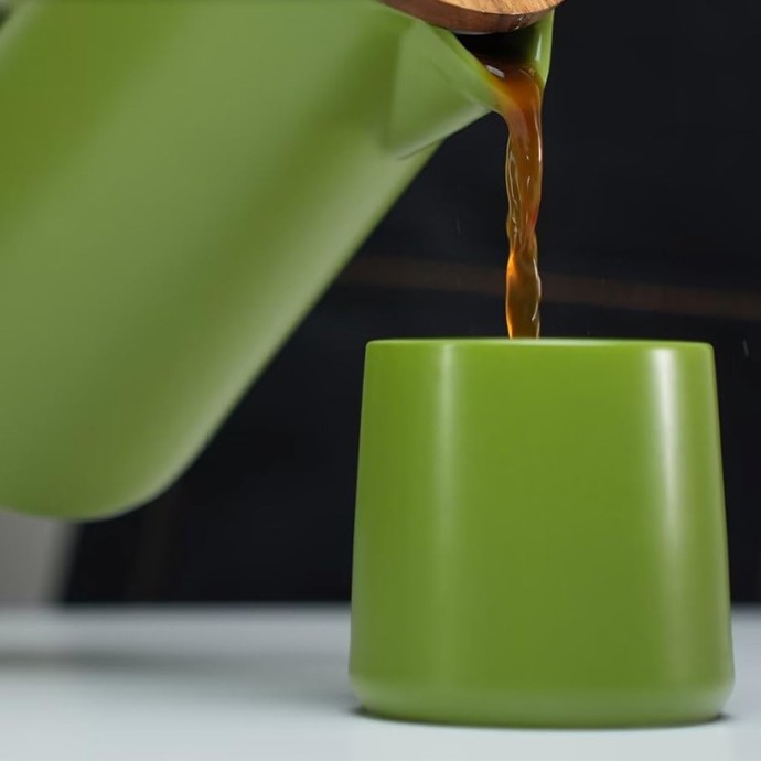 Walnut Lid Ceramic French Press Coffee Maker