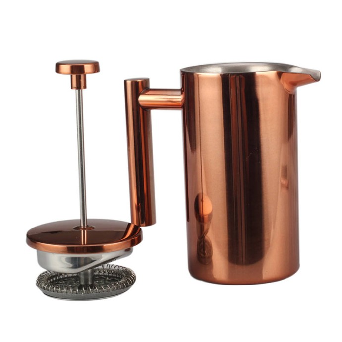 Modern copper double-walled press coffee maker