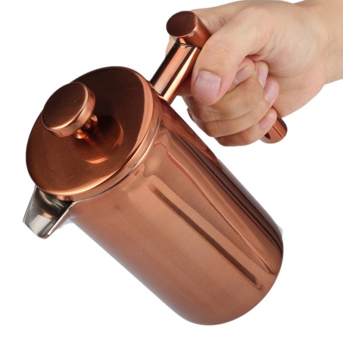 Modern copper double-walled press coffee maker