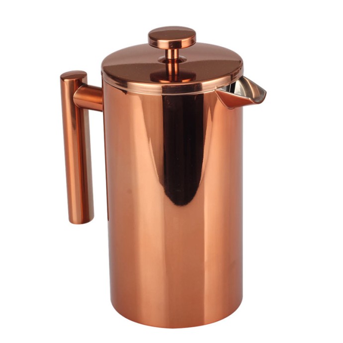 Modern copper double-walled press coffee maker