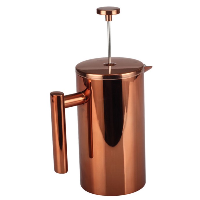 Modern copper double-walled press coffee maker