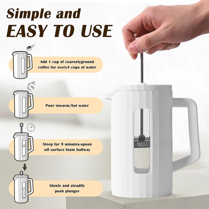 Large white French press coffee maker