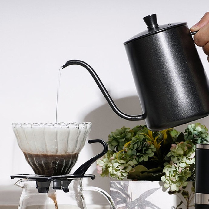 Black gooseneck stainless steel coffee kettle