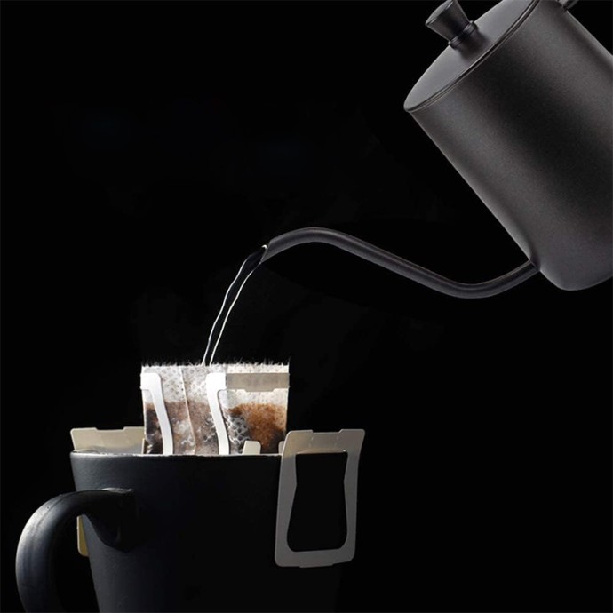 Black stainless steel gooseneck hand brewed coffee