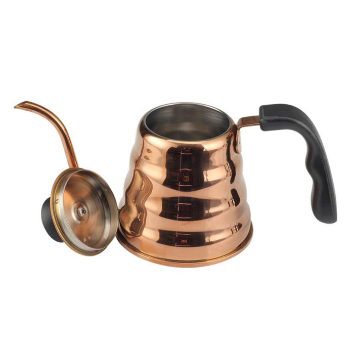 Stainless steel coffee pot with copper handle