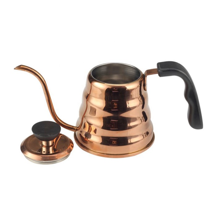 Stainless steel coffee pot with copper handle