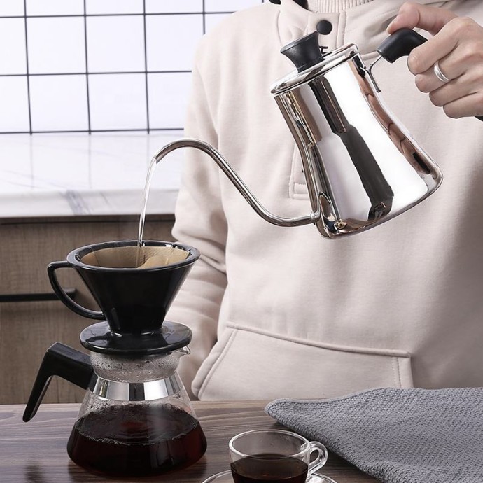 Mirror polished gooseneck hand pour over coffee pot