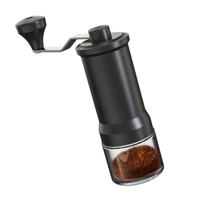Black stainless steel hand-crank manual coffee grinder
