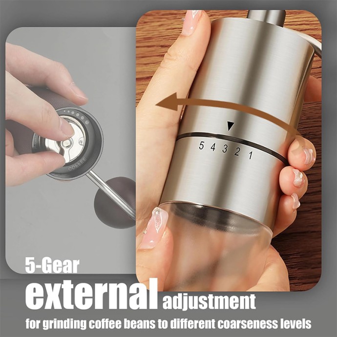 Silver stainless steel manual coffee grinder