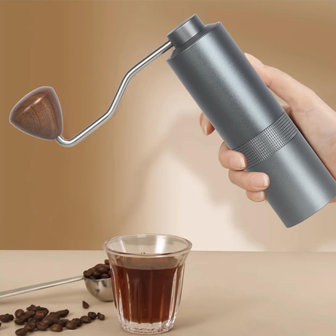Gray-blue precision manual coffee grinder