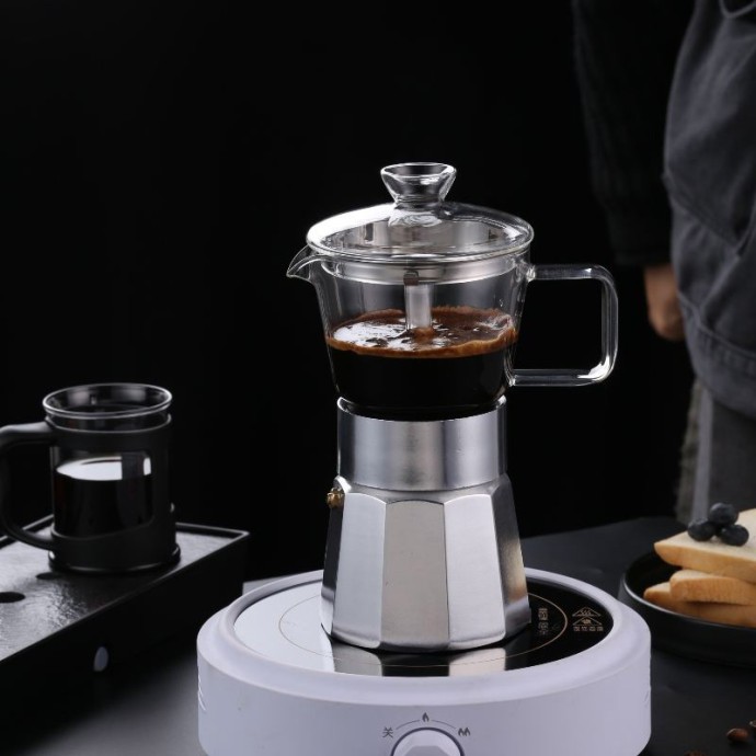 High quality thick glass 6 cup moka pot