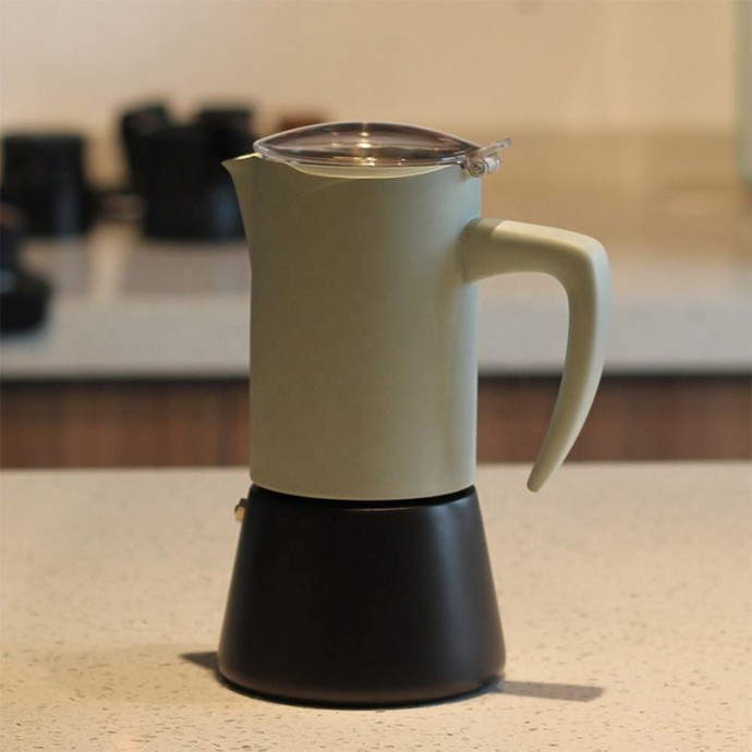 Transparent stainless steel espresso moka pot