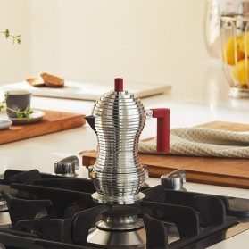 Red aluminum handle and knob moka pot