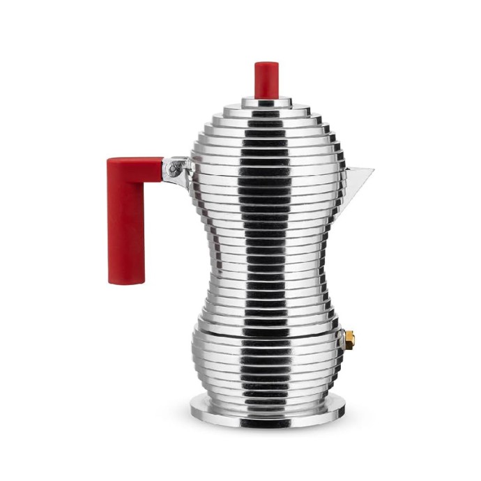 Red aluminum handle and knob moka pot