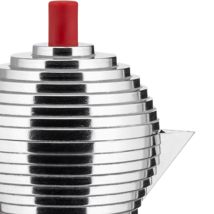 Red aluminum handle and knob moka pot