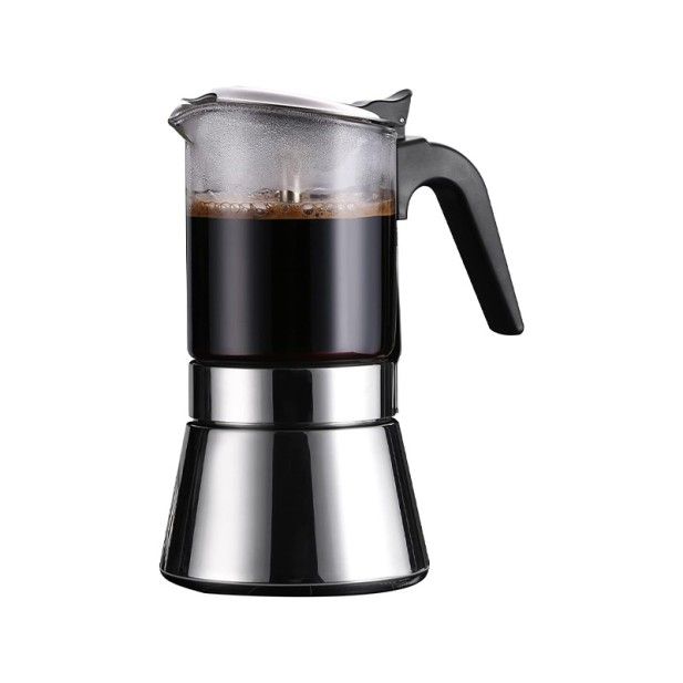 Crystal Glass Top Stainless Steel Stovetop Moka Pot