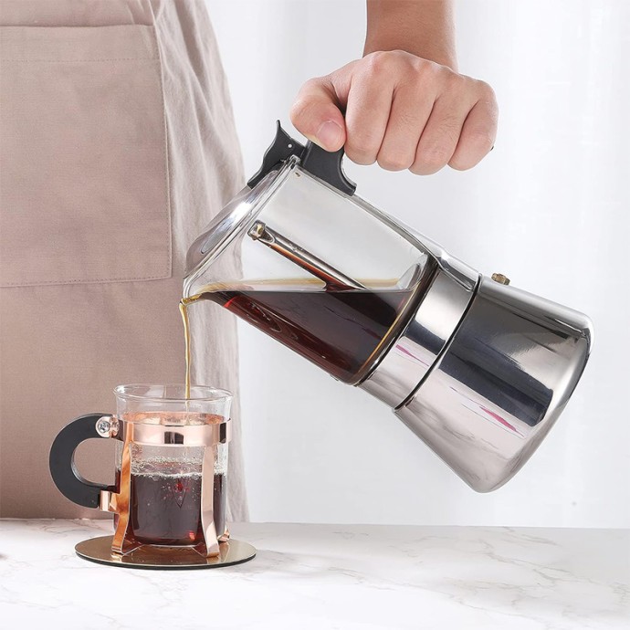 Crystal Glass Top Stainless Steel Stovetop Moka Pot