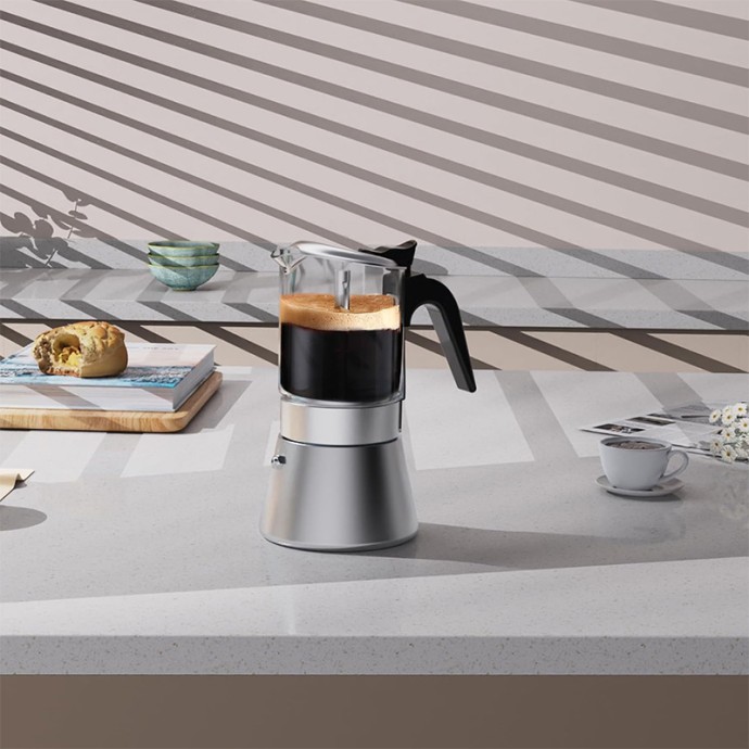 Crystal Glass Top Stainless Steel Stovetop Moka Pot