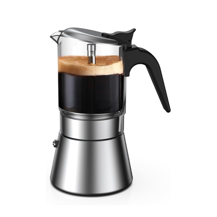 Crystal Glass Top Stainless Steel Stovetop Moka Pot