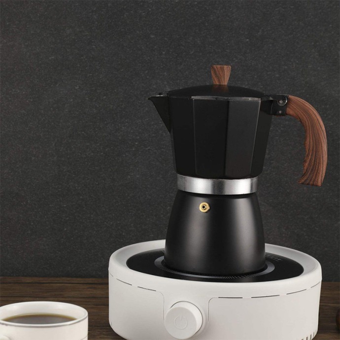 Aluminum Moka Pot with Wooden Handle