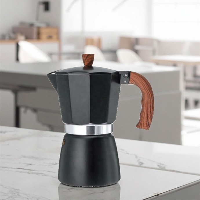 Aluminum Moka Pot with Wooden Handle